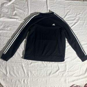 adidas Black Crewneck Sweater with White Stripes